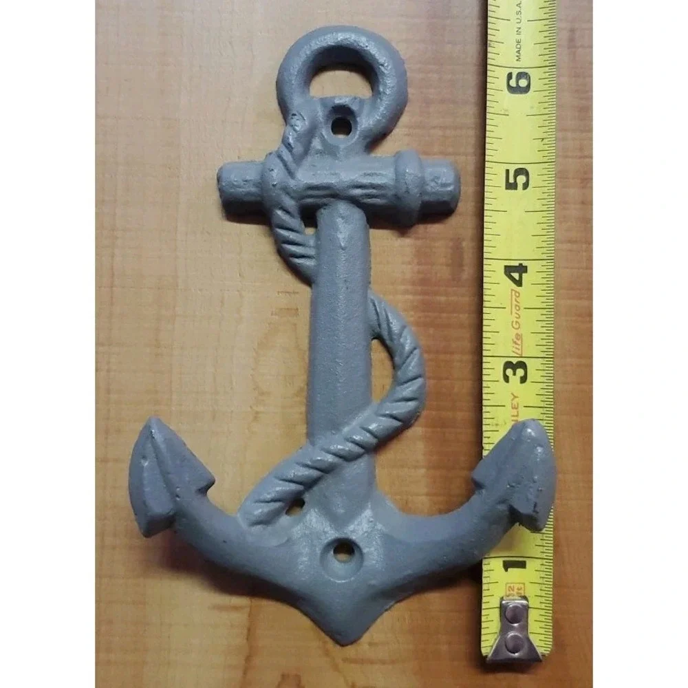 Metal Boat Anchor Wall Hook Mounted Nautical Metal Beach Towel Bath Painted Gray